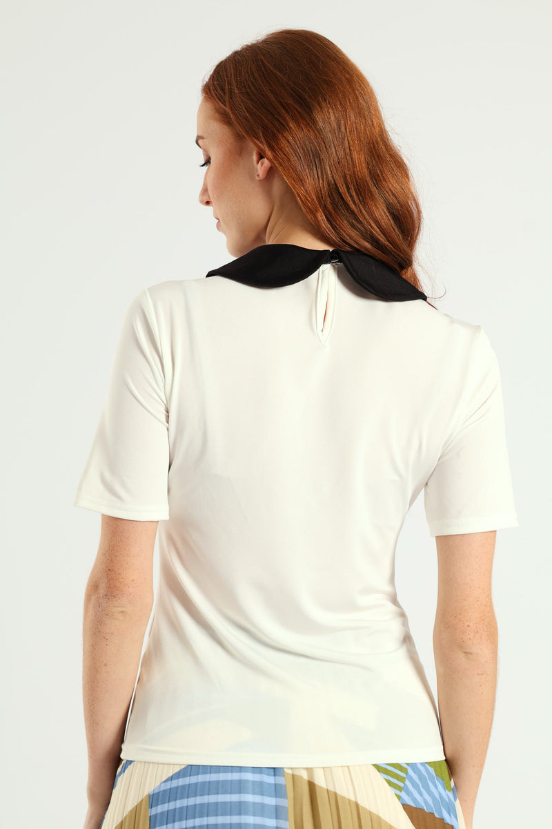 Peter Pan Tie Up Blouse - Cream/Black