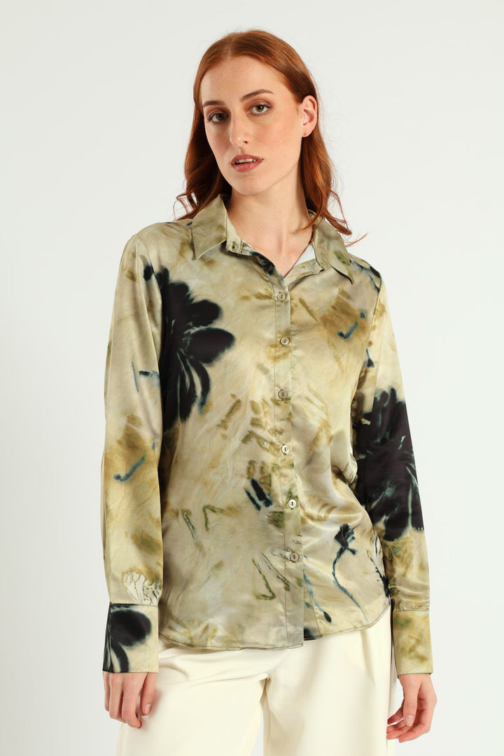 Marble Satin Shirt - Abstract Marble