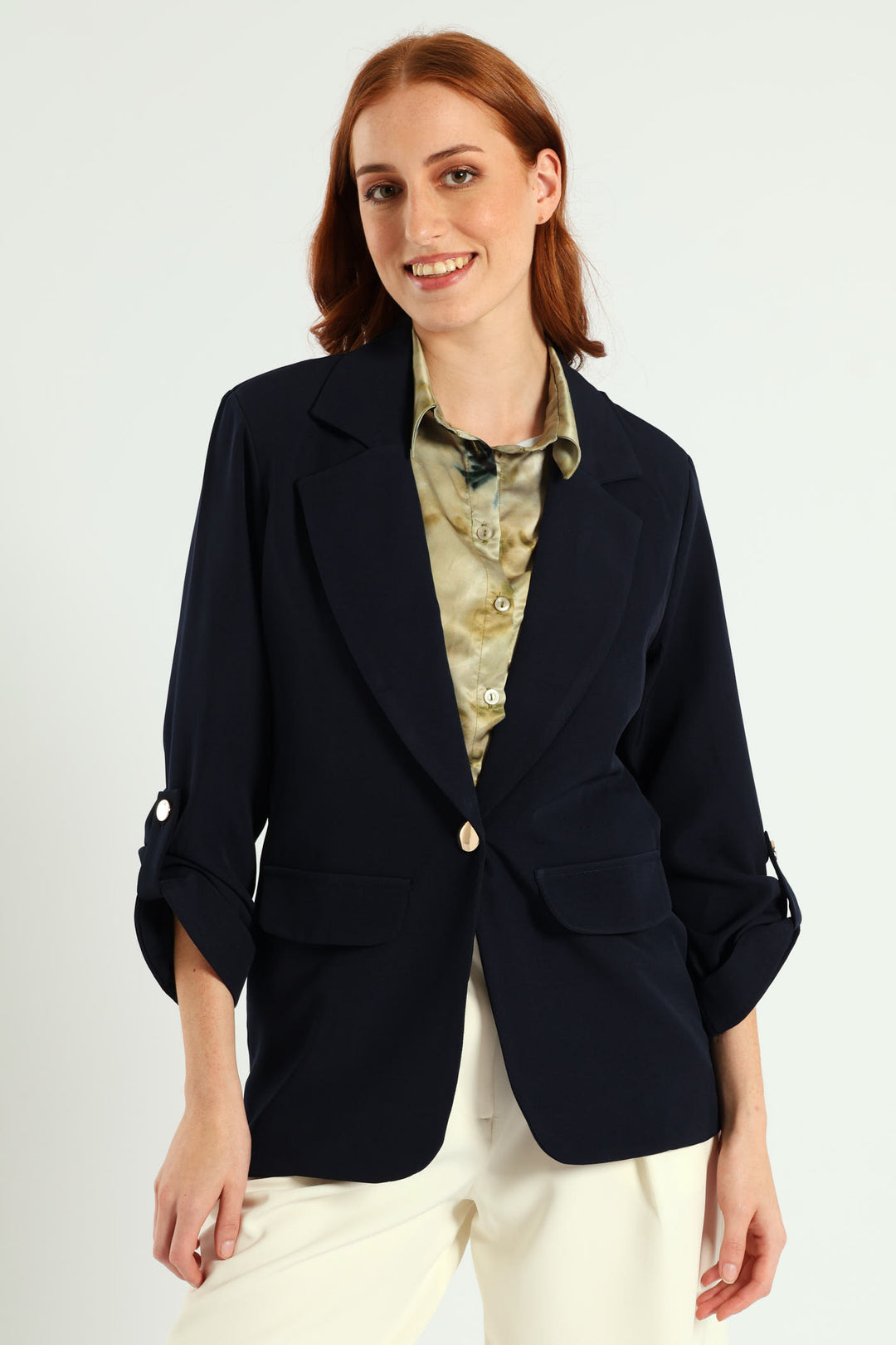 Turn Up Tab Blazer - Navy