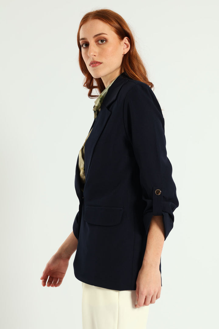 Turn Up Tab Blazer - Navy