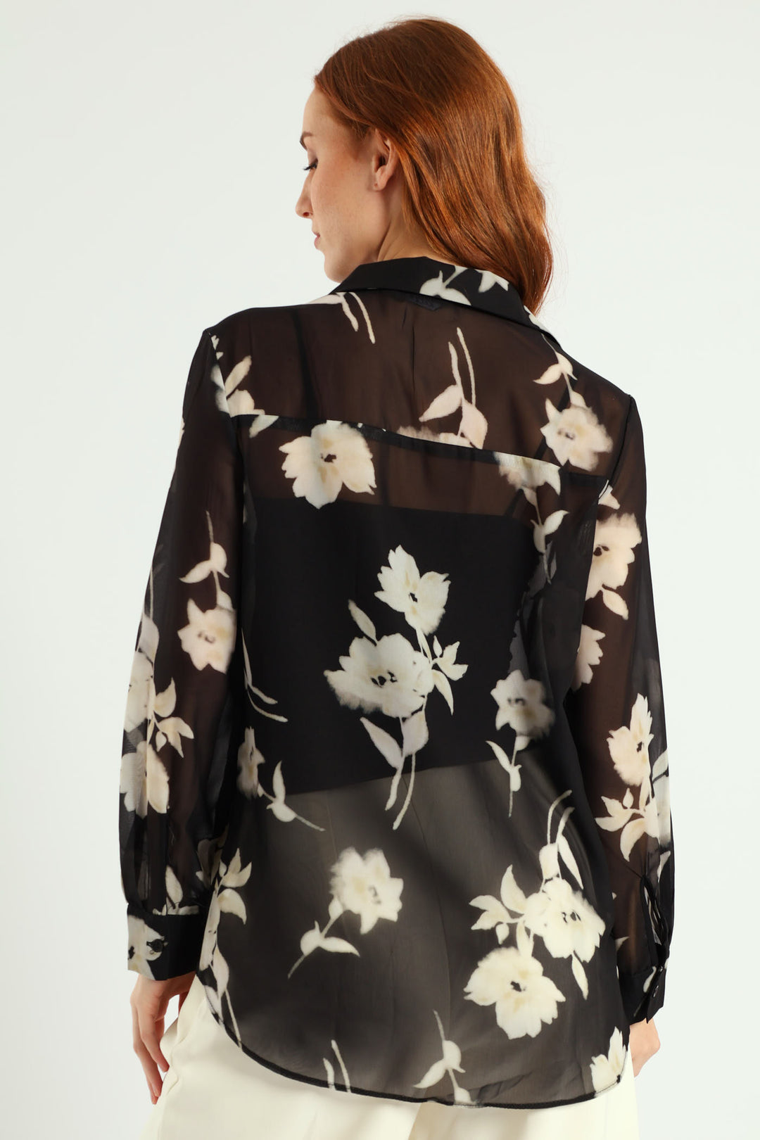 Monochrome Bold Floral Chiffon Shirt - Black