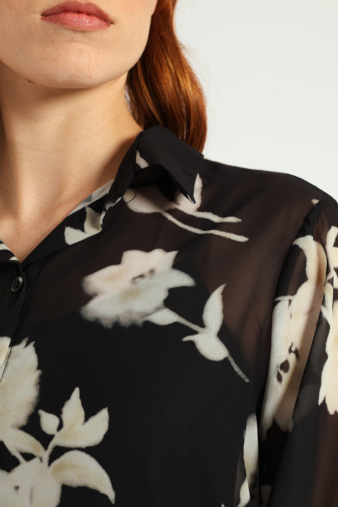 Monochrome Bold Floral Chiffon Shirt - Black
