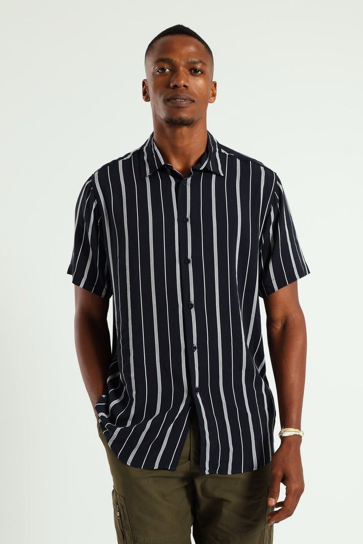 Short Sleeve Stripe Shirt - Navy