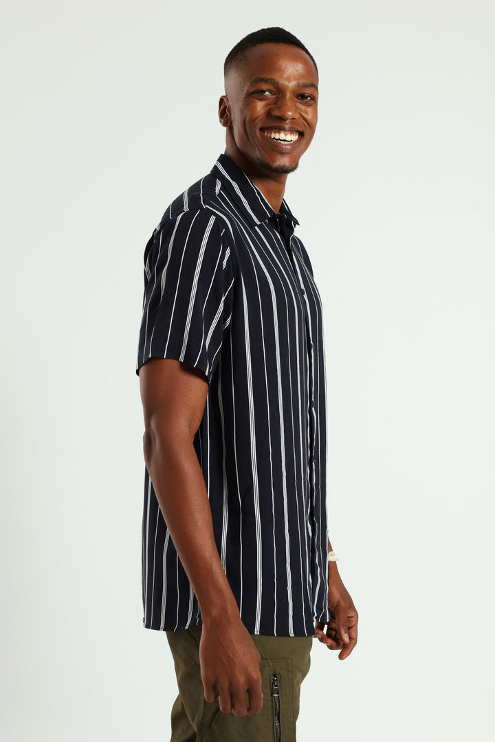 Short Sleeve Stripe Shirt - Navy