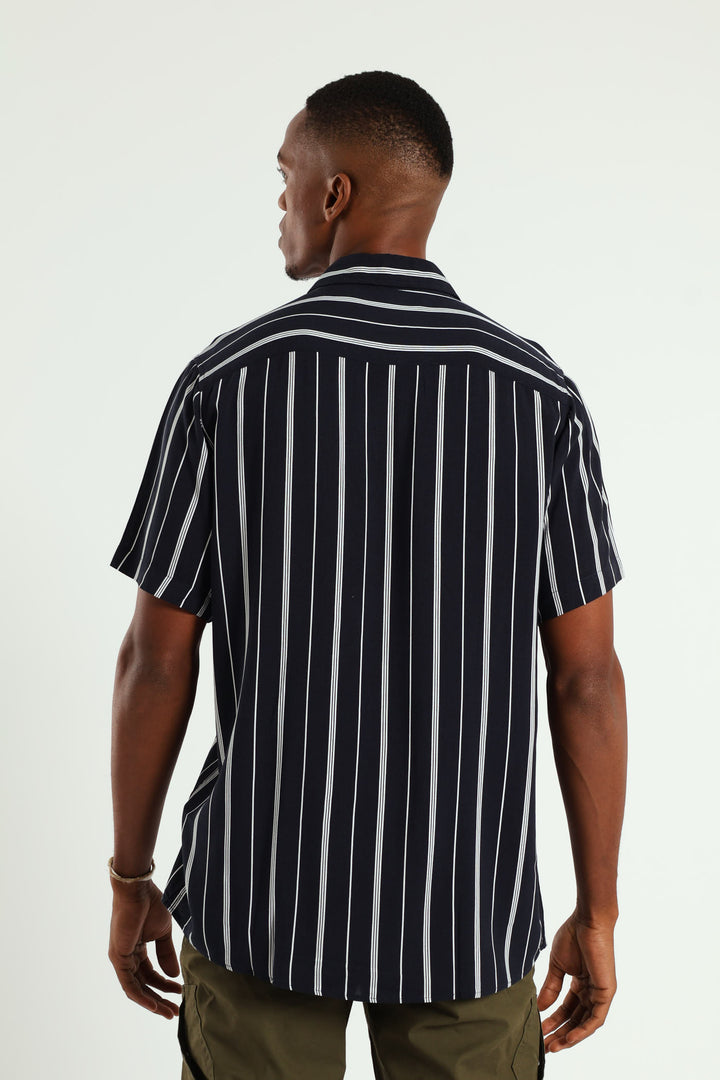Short Sleeve Stripe Shirt - Navy