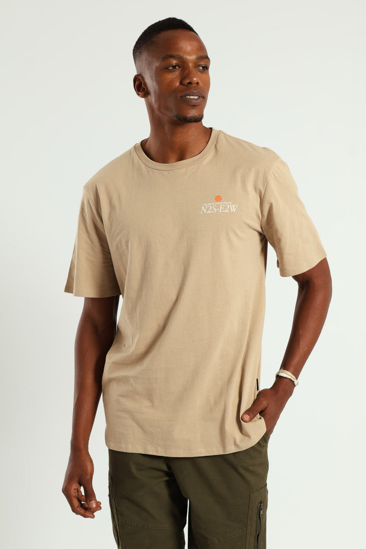 Atlantic Ocean Route Front & Back Print Tee - Taupe