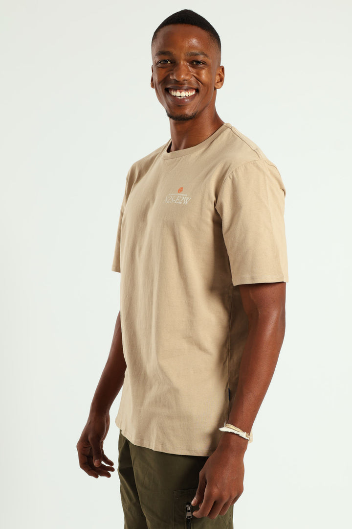 Atlantic Ocean Route Front & Back Print Tee - Taupe