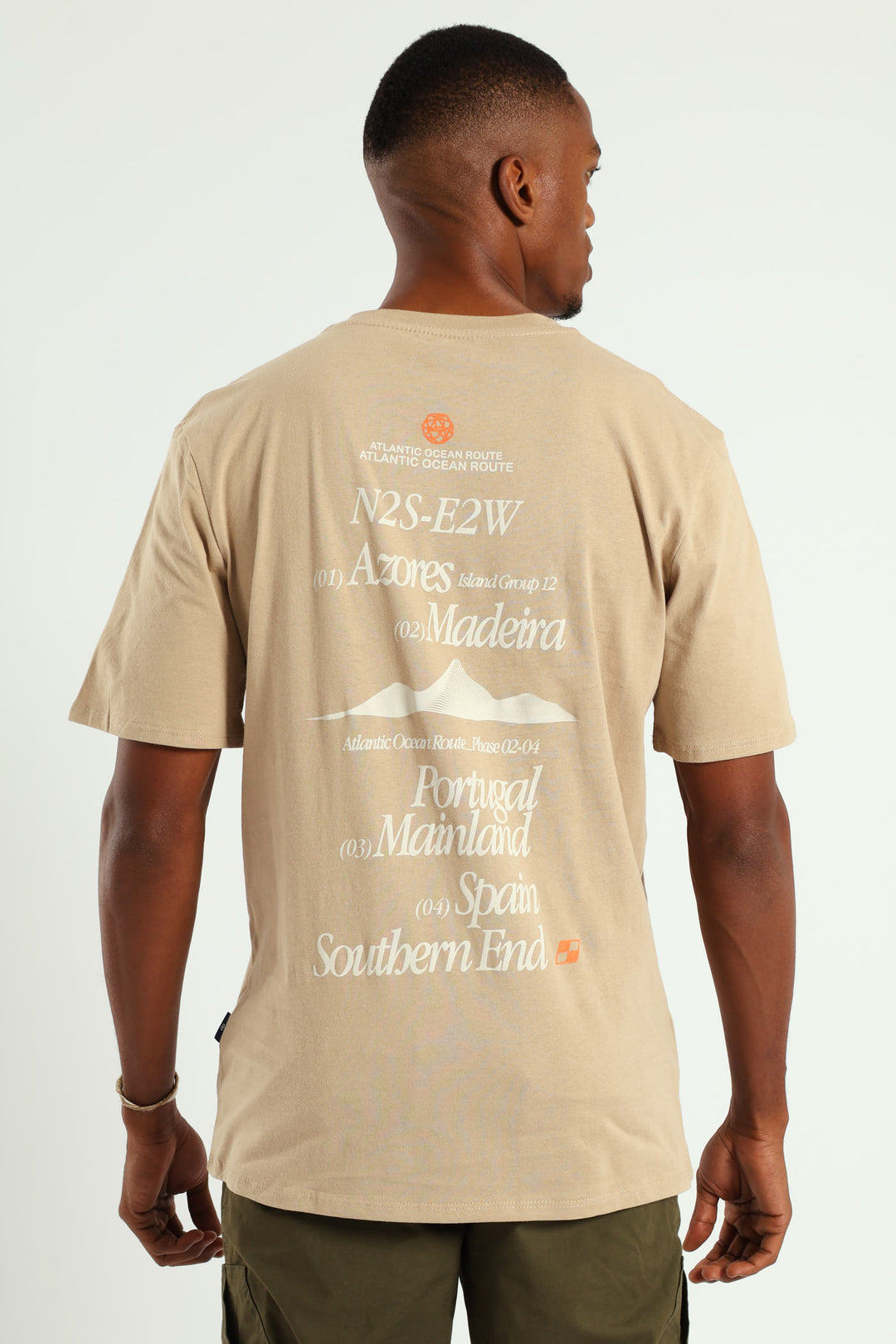 Atlantic Ocean Route Front & Back Print Tee - Taupe