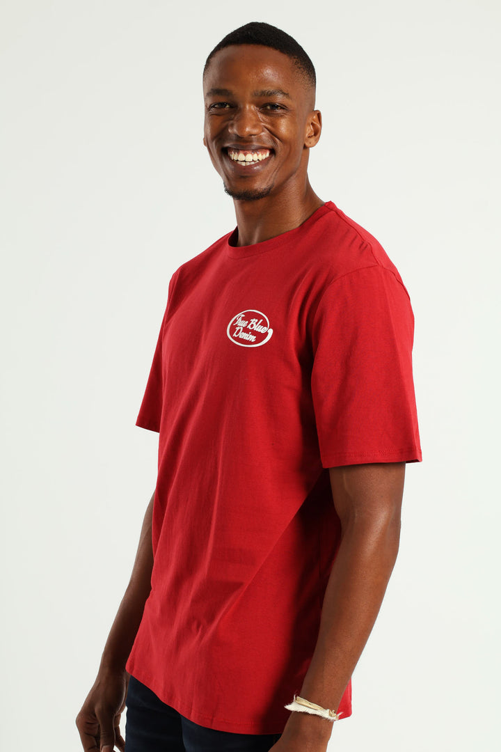 True Blue Denim Front & Back Tee - Dark Red