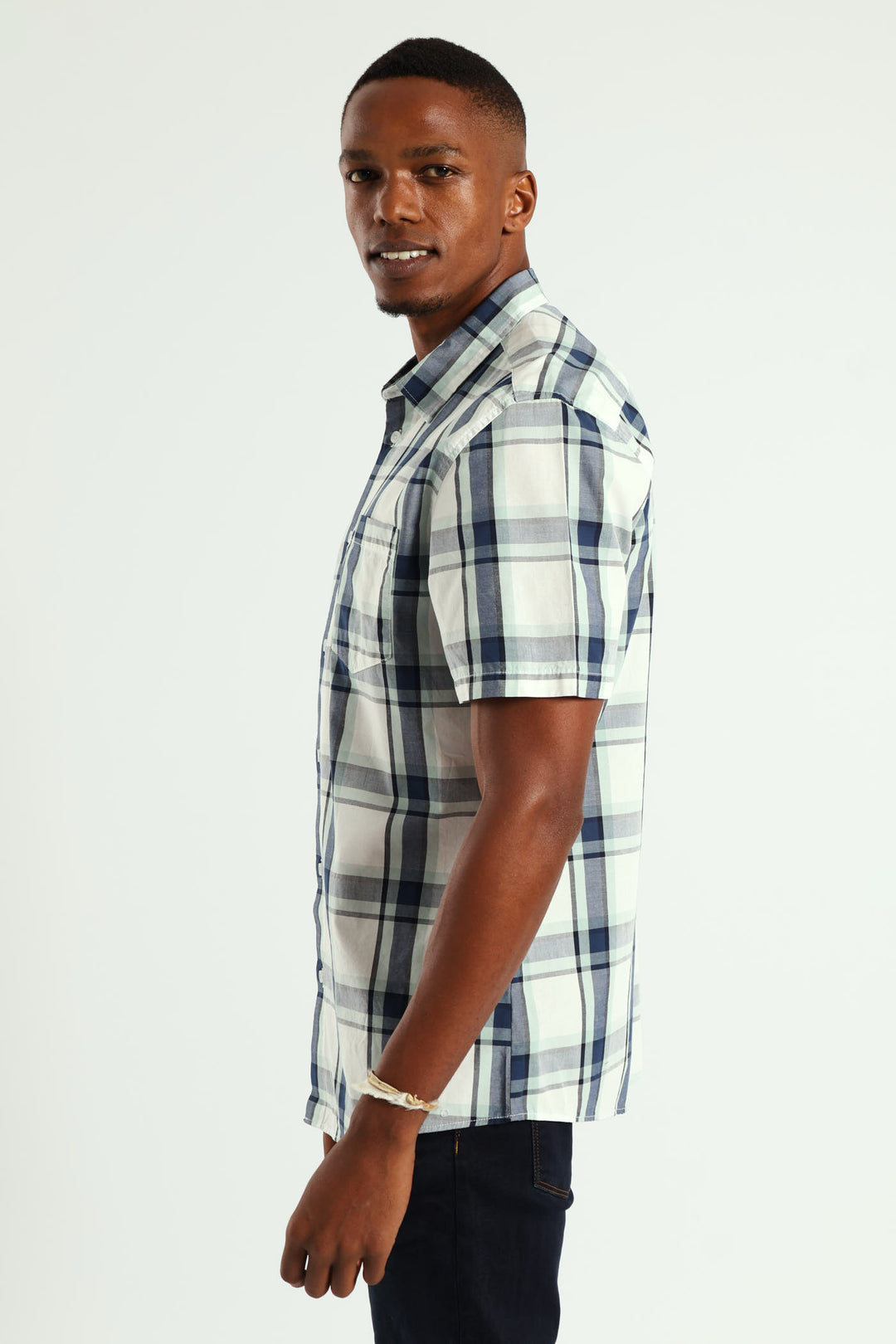 Short Shirt Check Shirt - White