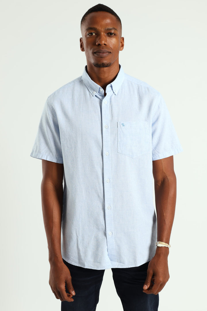 Short Sleeve Slub Shirt - Blue