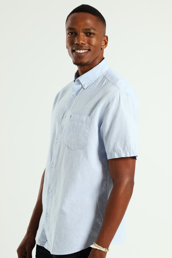 Short Sleeve Slub Shirt - Blue