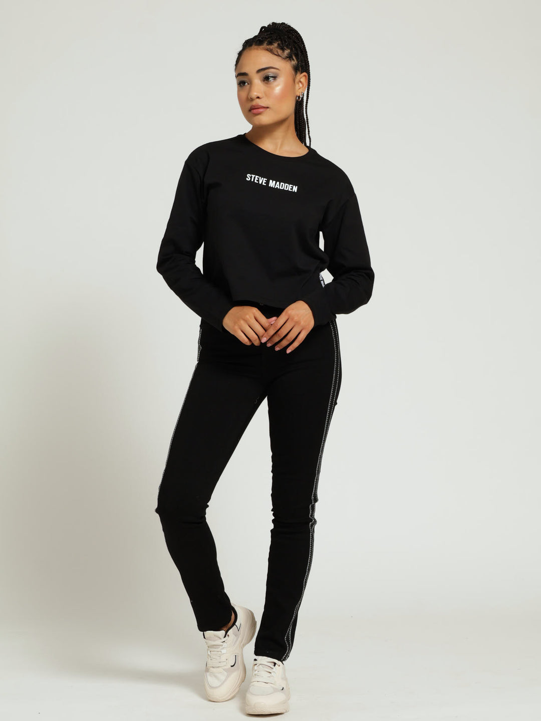 Kim Boxy Long Sleeve Logo Tee - Black