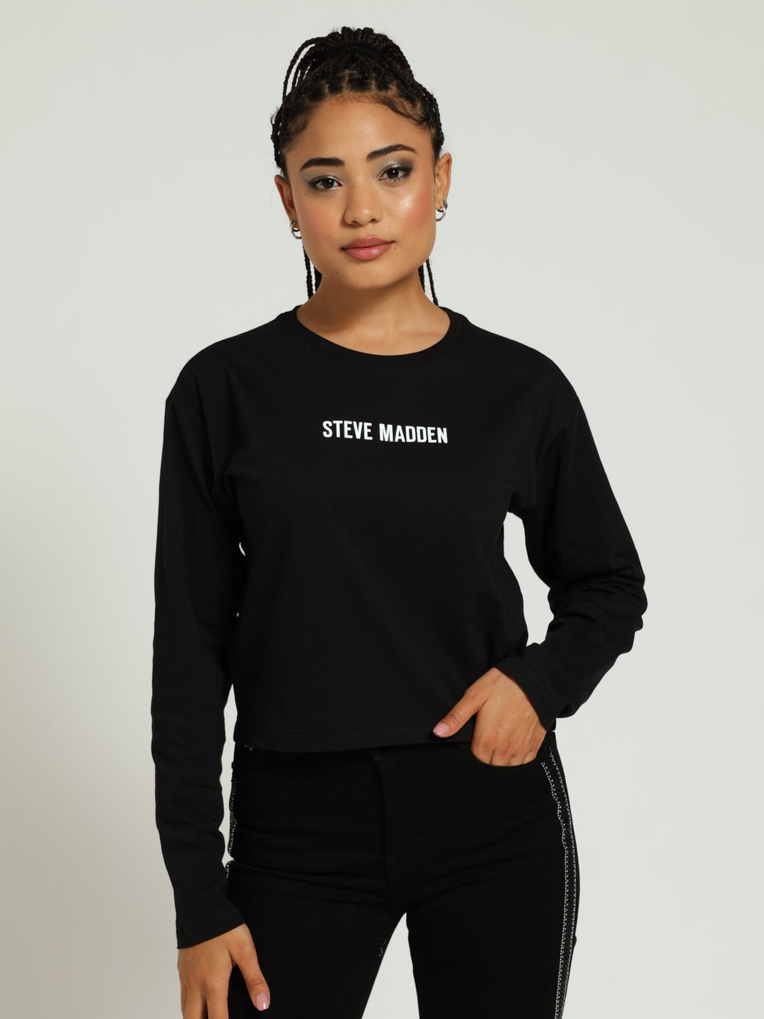 Kim Boxy Long Sleeve Logo Tee - Black