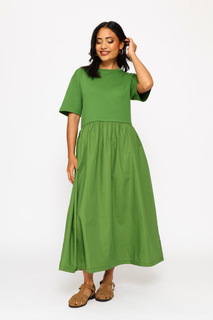 Interlock Combo Midi Dress - Deep Chartreuse