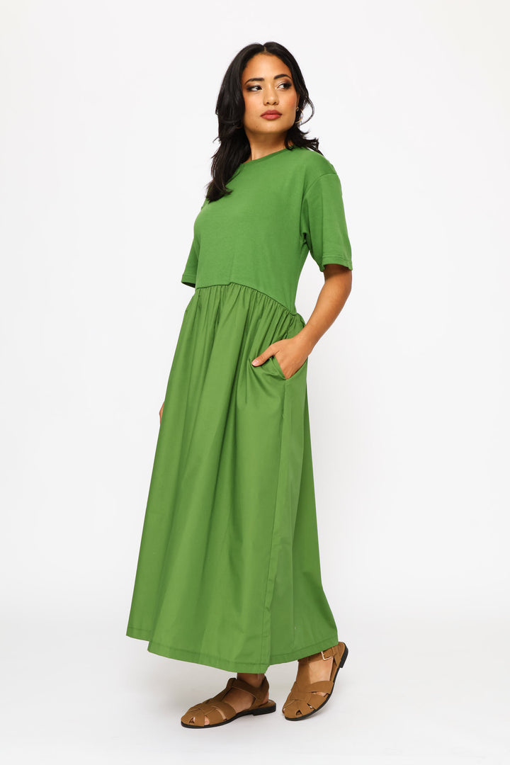Interlock Combo Midi Dress - Deep Chartreuse