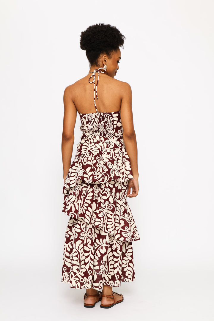 Backless Woven Dress - Brown/Cream