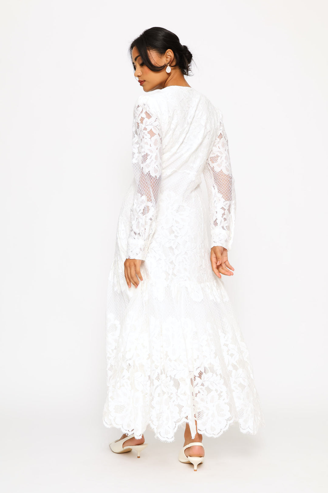 V-Neck Lace Maxi Dress - White