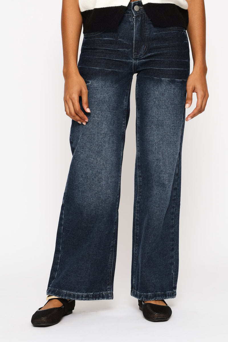 Vintage Distressed Washed Denim Jeans - Blue