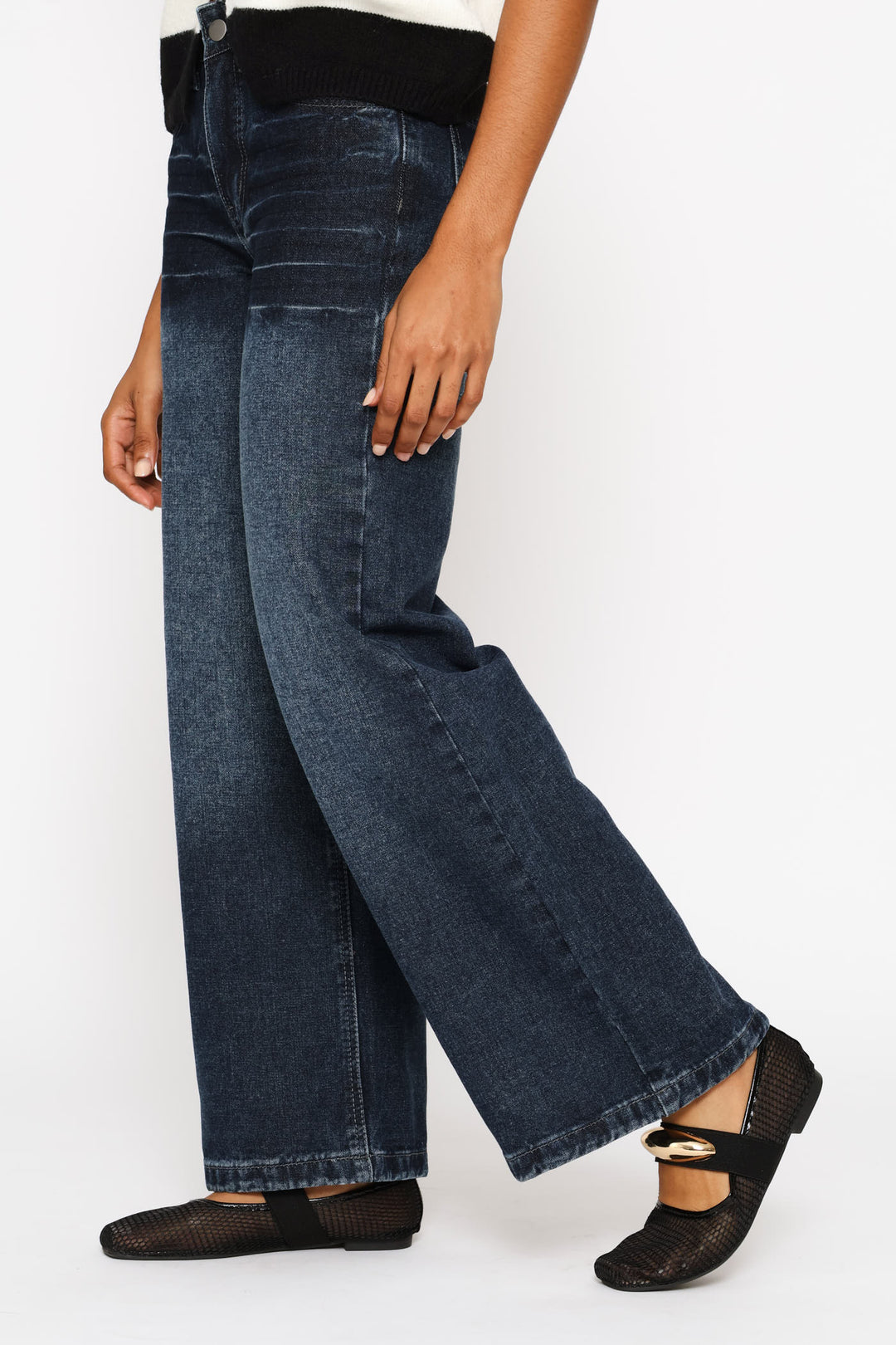 Vintage Distressed Washed Denim Jeans - Blue