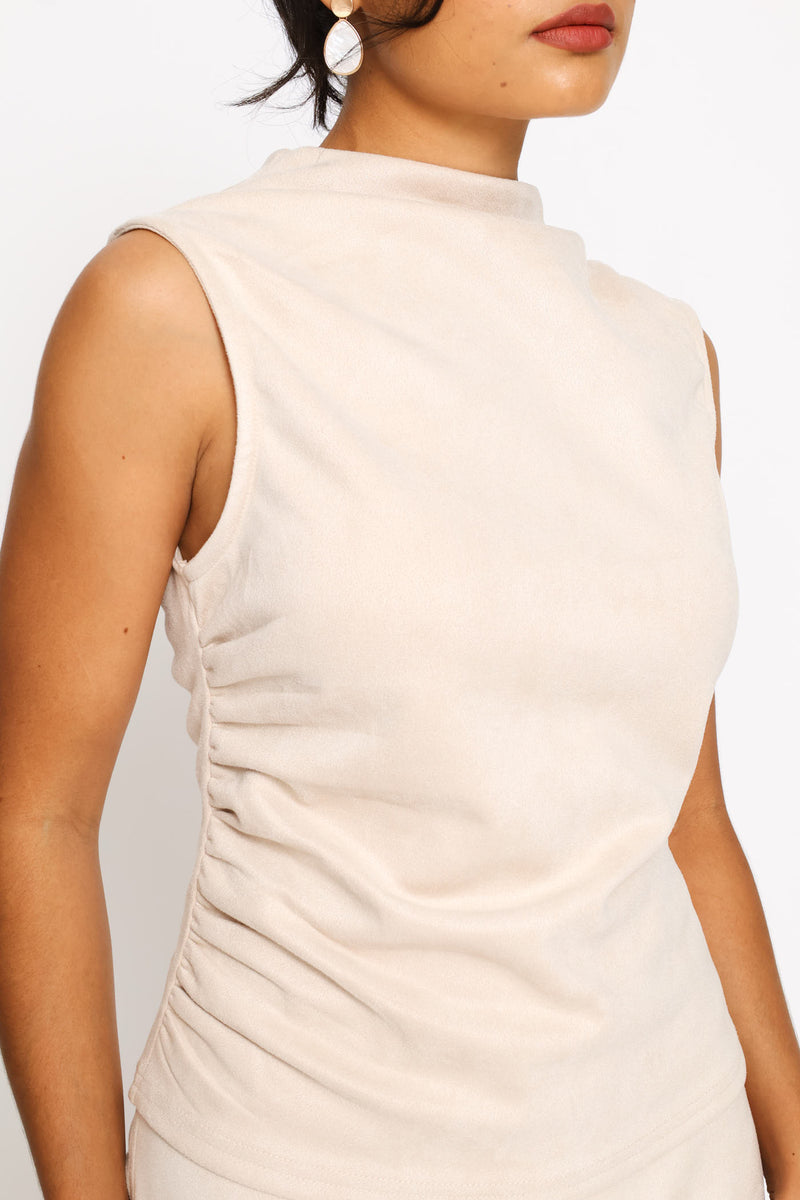 Hineck Suede Ruched Side Top - Rich Almond