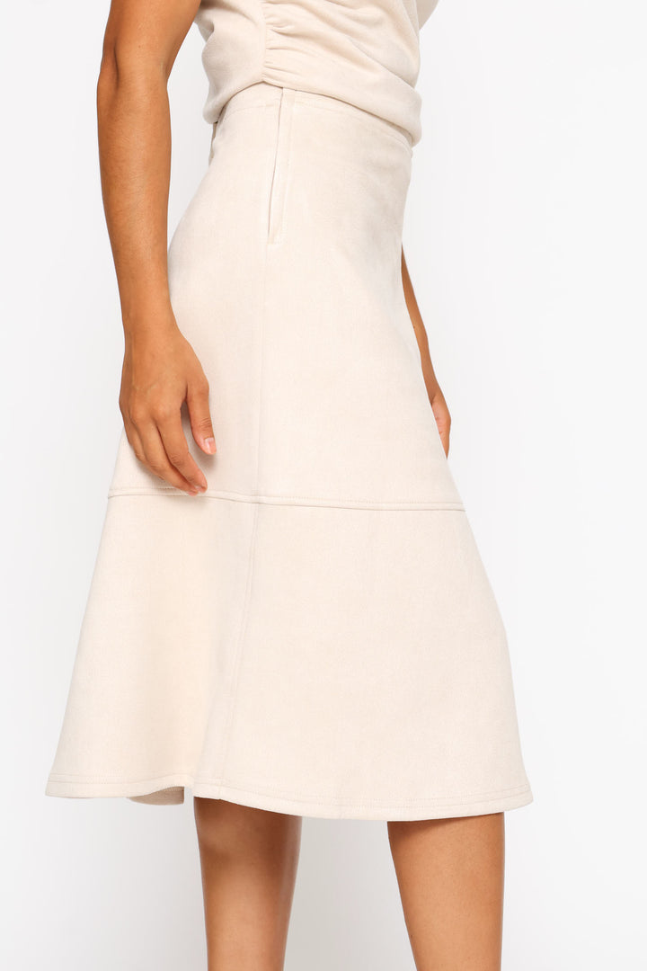 Suede Panelled Midi Skirt - Rich Almond