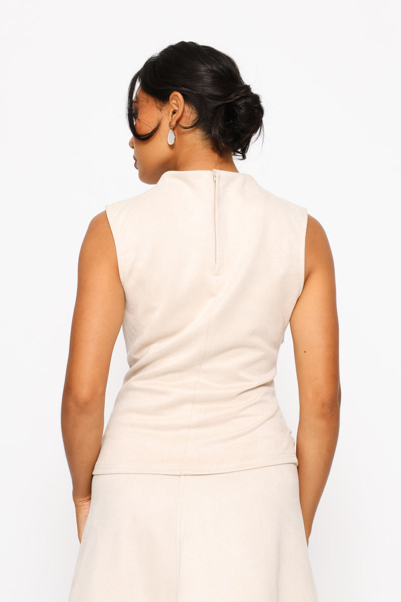 Hineck Suede Ruched Side Top - Rich Almond