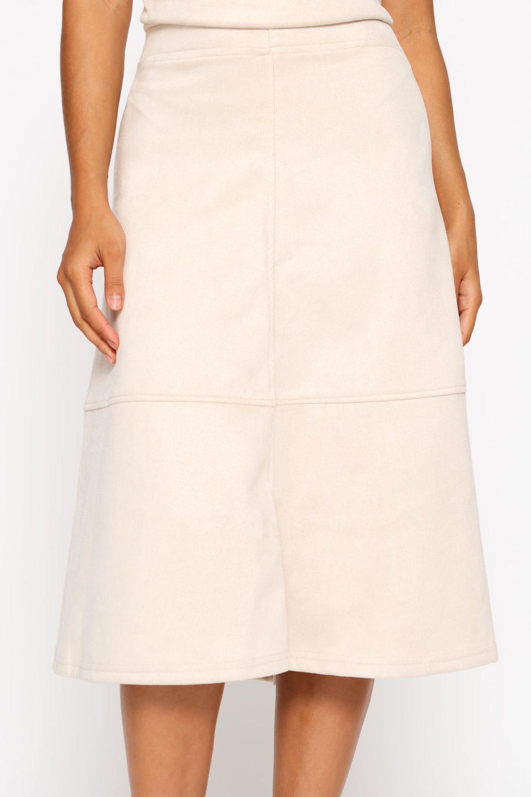 Suede Panelled Midi Skirt - Rich Almond