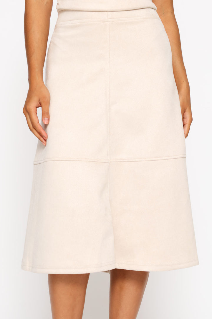 Suede Panelled Midi Skirt - Rich Almond