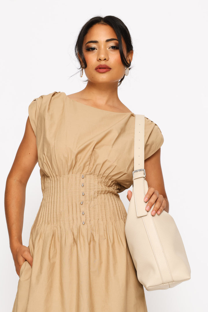 Hobo Bag With Buckle Strap Detail - Stone