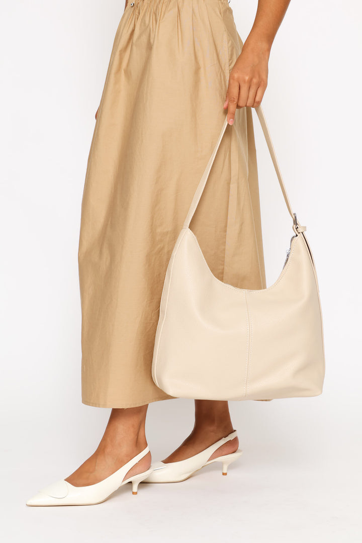 Hobo Bag With Buckle Strap Detail - Stone