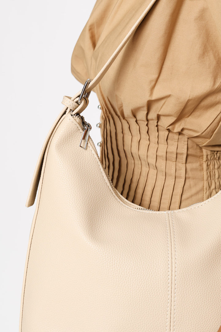 Hobo Bag With Buckle Strap Detail - Stone