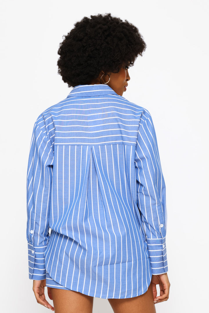 Long Sleeve Top & Short Set - White/Blue