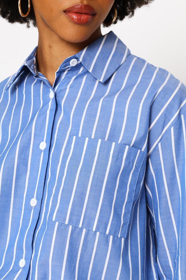 Long Sleeve Top & Short Set - White/Blue