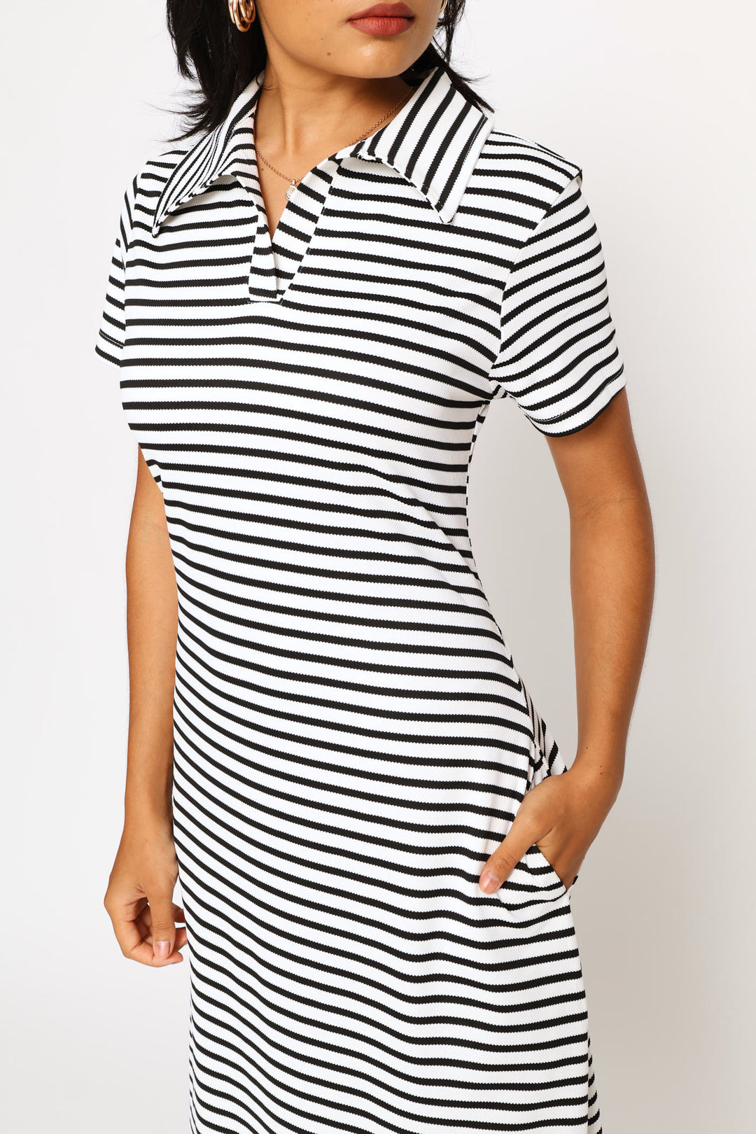 Fit & Flare Jacquard Stripe Midi Golfer Dress - Cream/Black