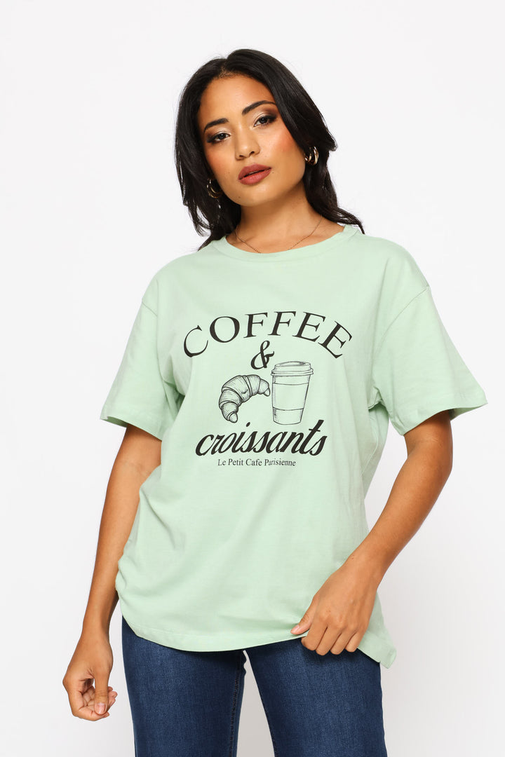 Coffee & Croissant Tee - Seafoam