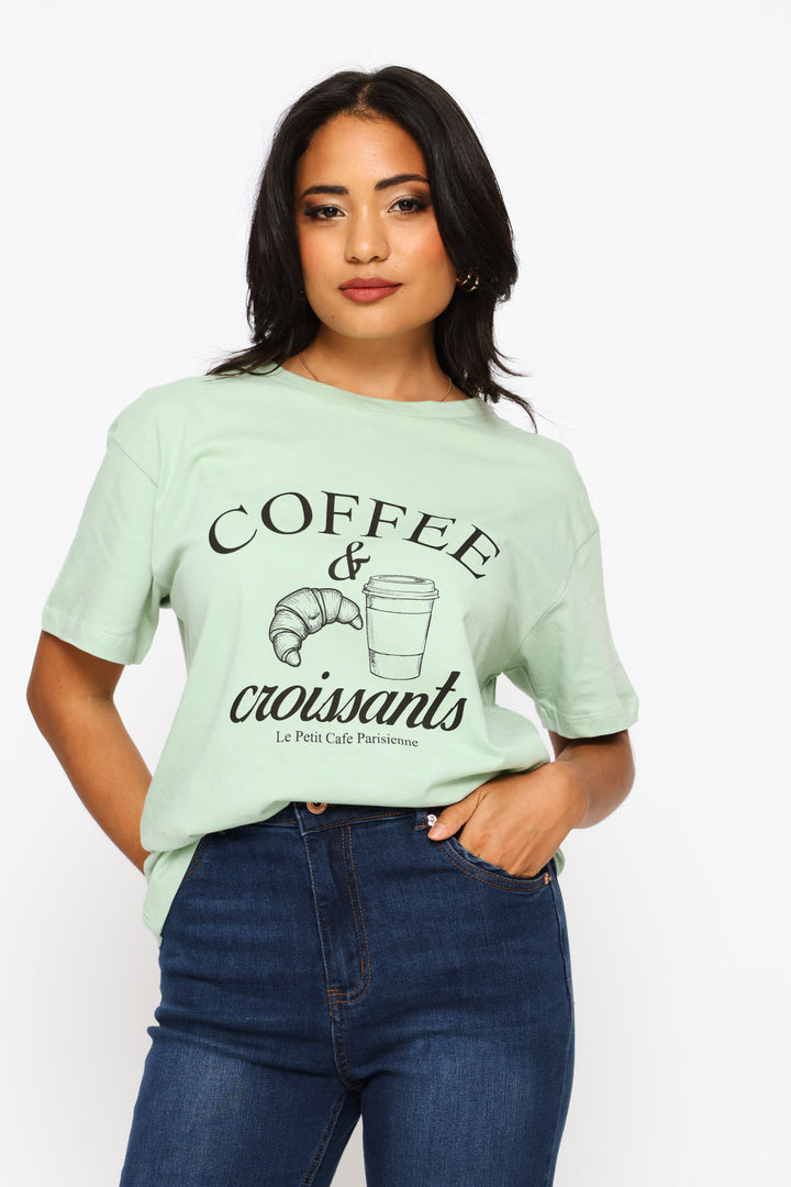 Coffee & Croissant Tee - Seafoam