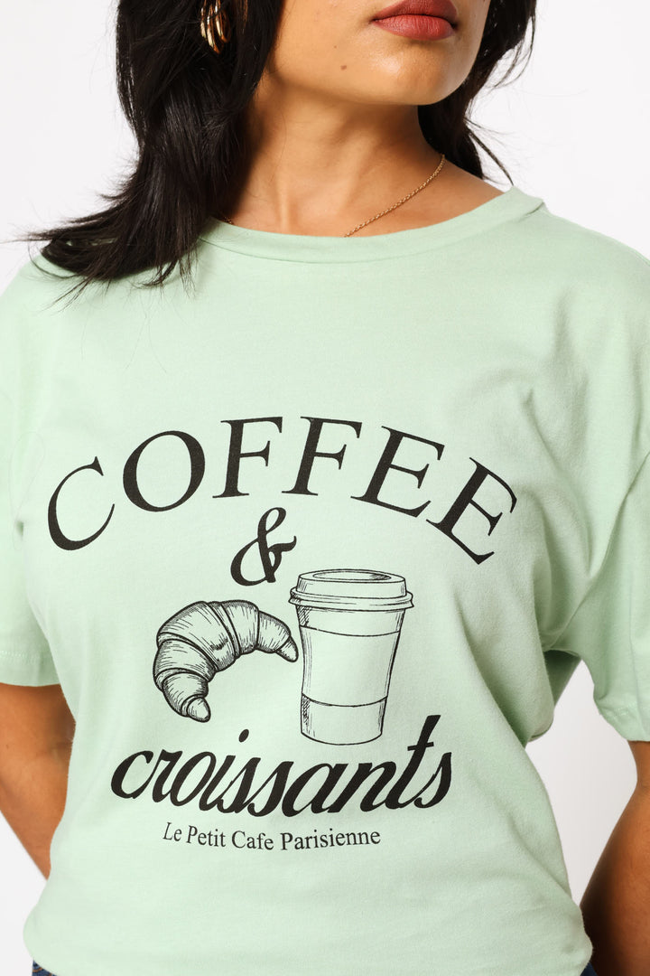 Coffee & Croissant Tee - Seafoam