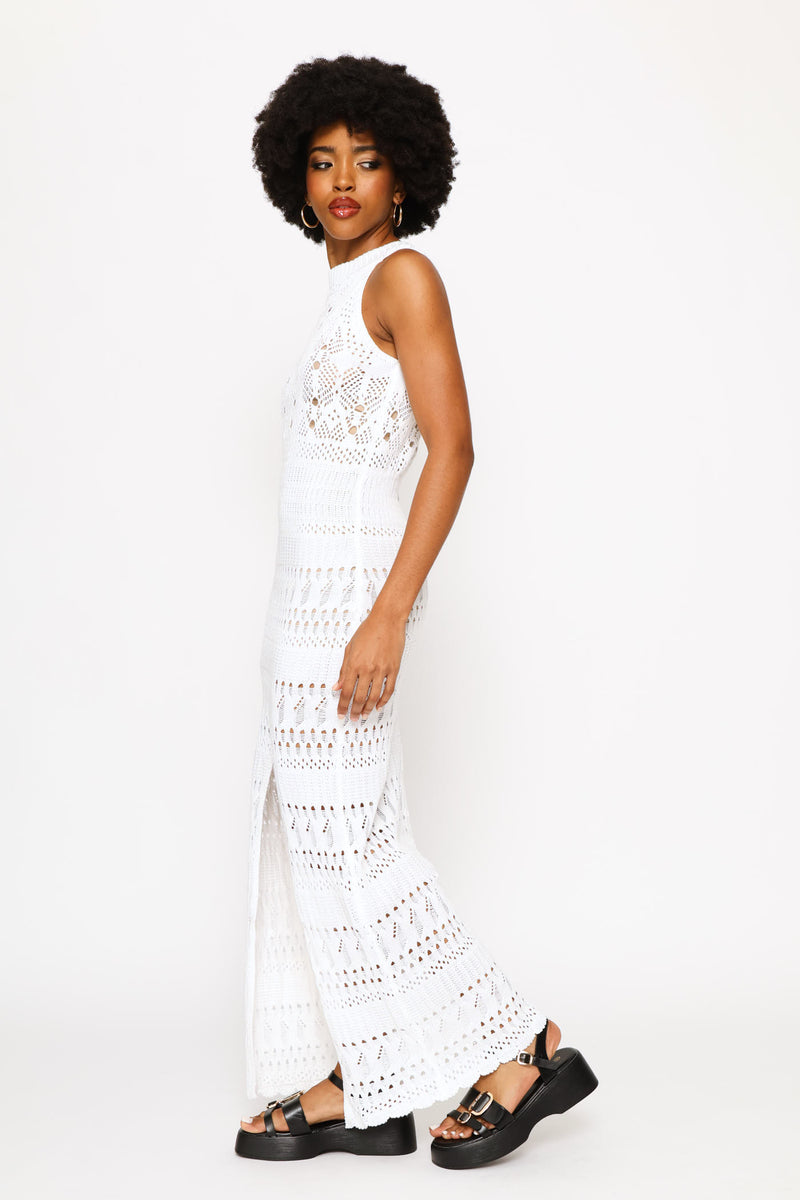 Cutout Sleeveless Slit Dress - White