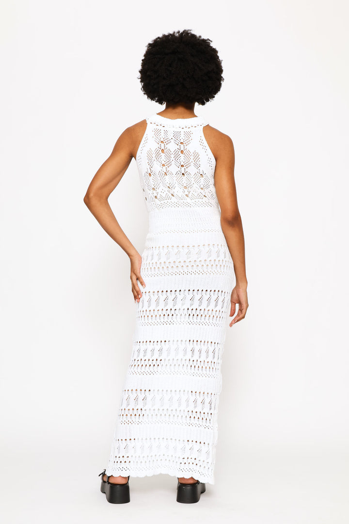 Cutout Sleeveless Slit Dress - White