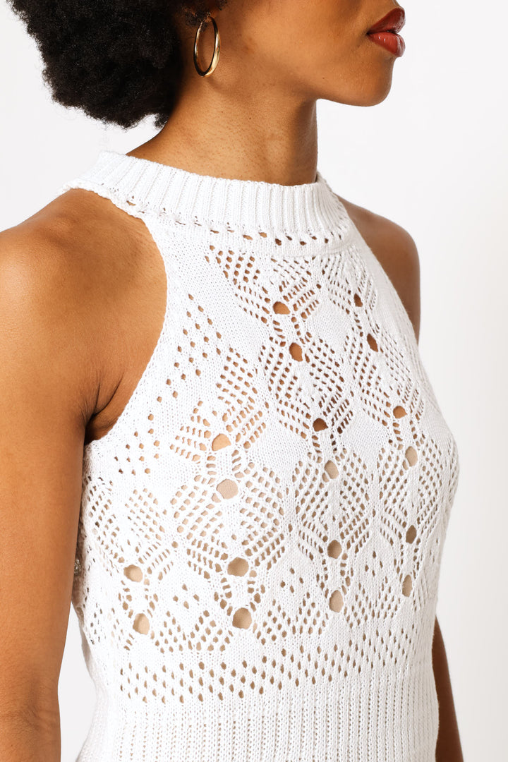 Cutout Sleeveless Slit Dress - White
