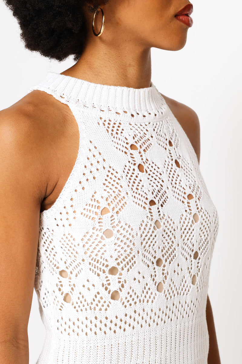 Cutout Sleeveless Slit Dress - White