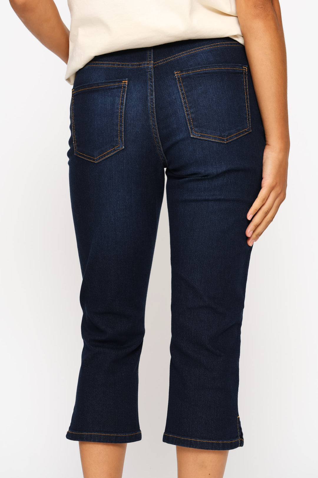 Split Hem Skinny Supersoft Denim Capri Shorts - Dark Wash