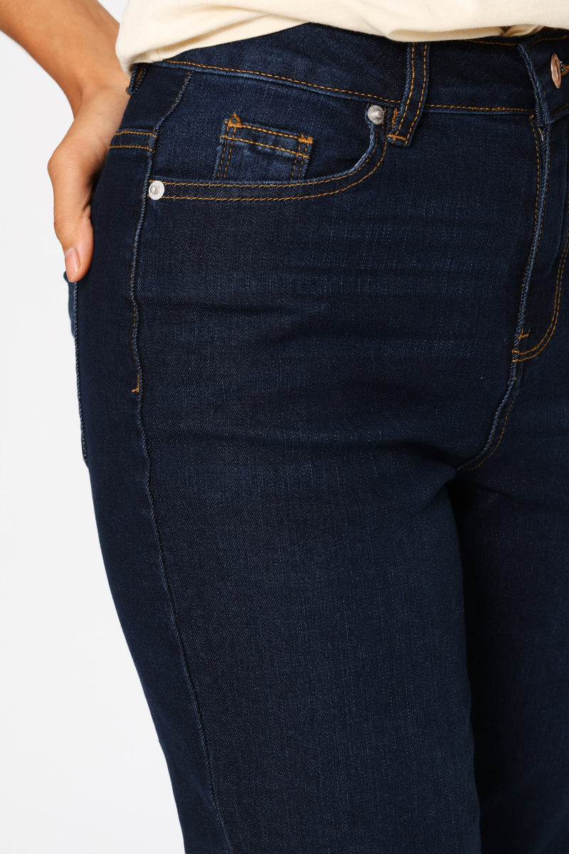 Split Hem Skinny Supersoft Denim Capri Shorts - Dark Wash