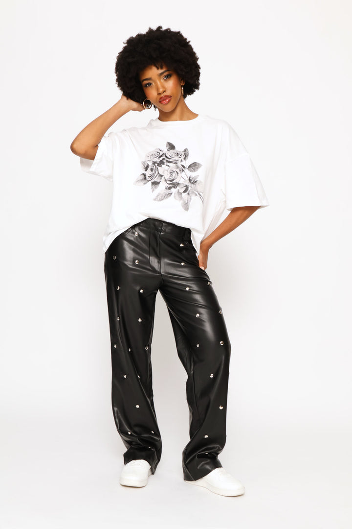Mid Rise Studded Trouser - Black