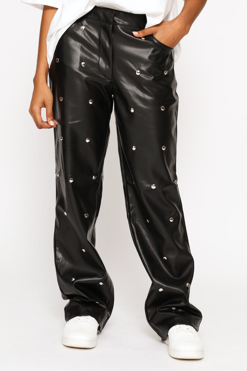 Mid Rise Studded Trouser - Black