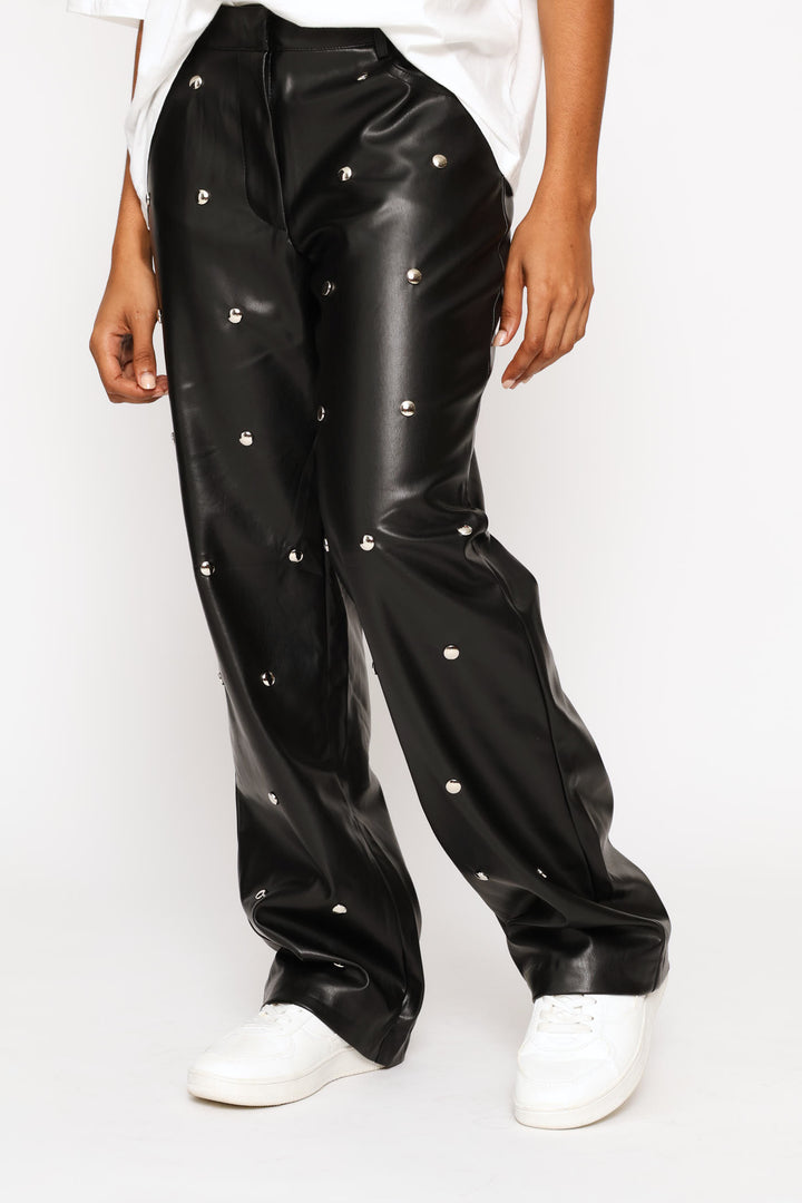 Mid Rise Studded Trouser - Black