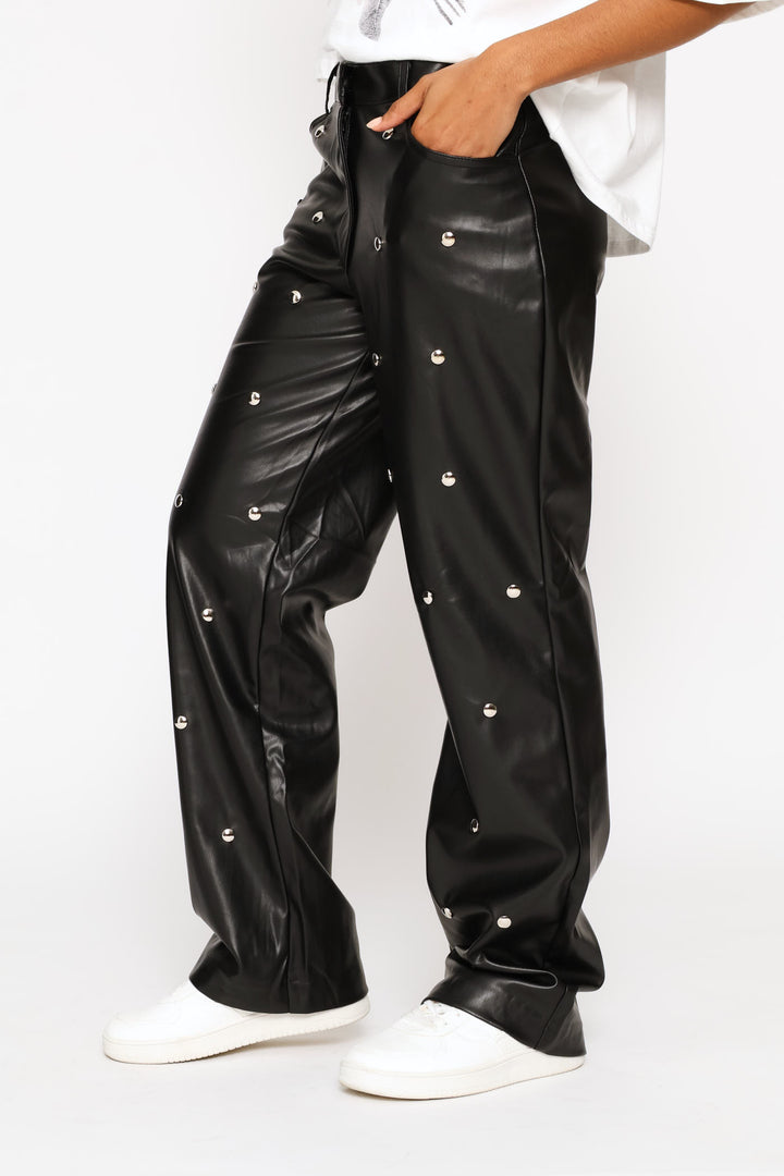 Mid Rise Studded Trouser - Black