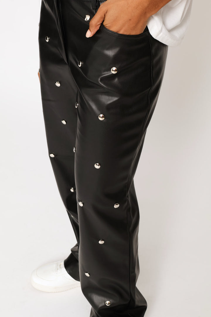 Mid Rise Studded Trouser - Black