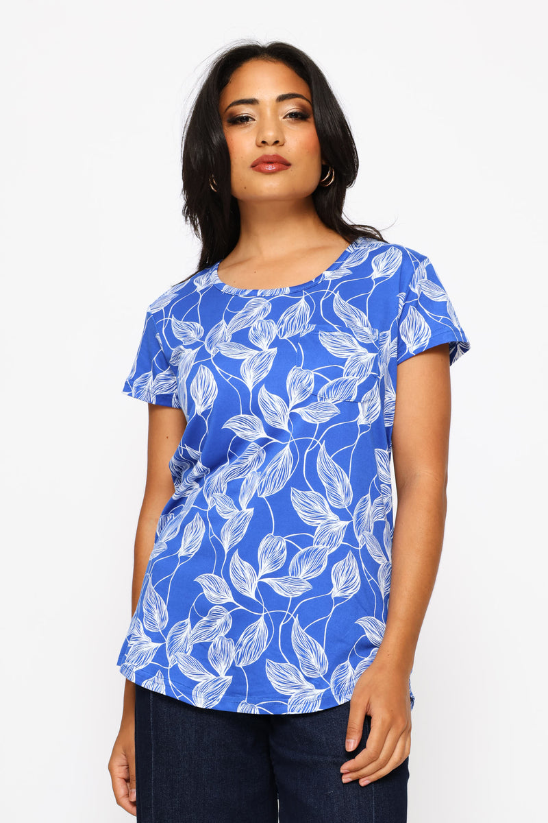 Short Sleeve Print Pocket Tee - Bright Blue/White